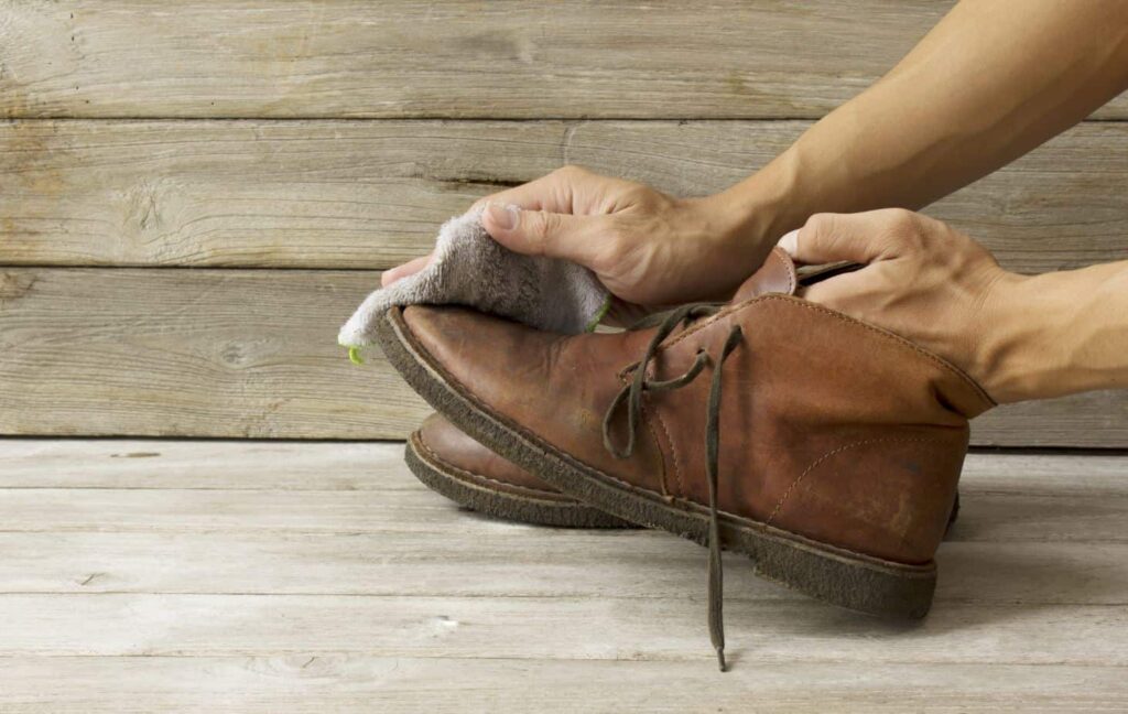 Polished leather shoe after paint removal