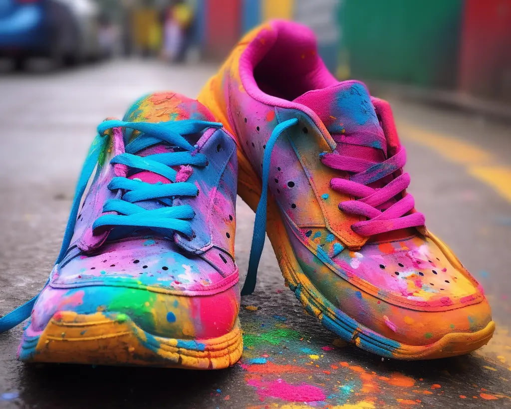 Leather shoe with paint stains